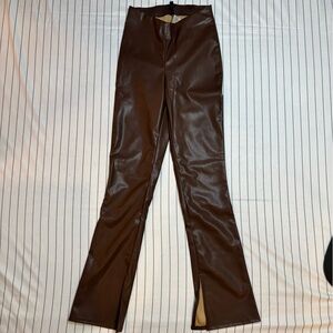 Chocolate Faux Leather Flare High Waisted Trousers